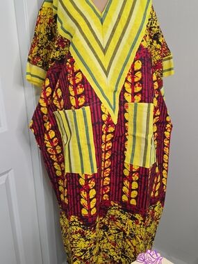 Vibrant Yellow & Red Printed Caftan